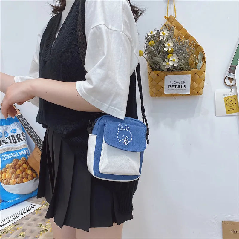 Canvas Womens Phone Bag Shoulder Messenger Hit Flap Purse Casual Handbag