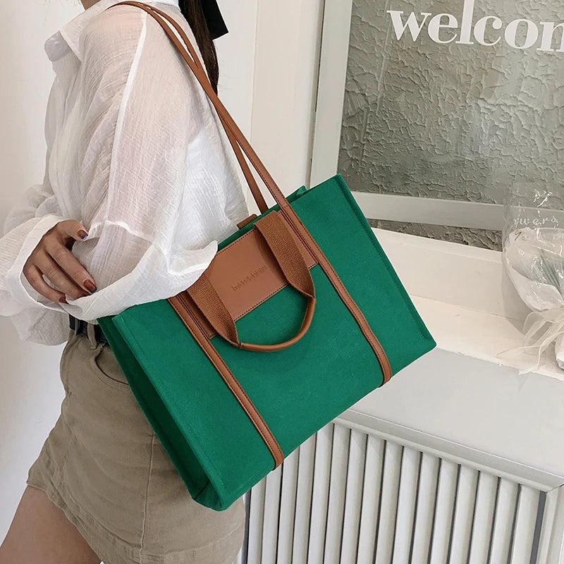 Canvas Shoulder Bag Women's Handbag Office Laptop Storage Tote