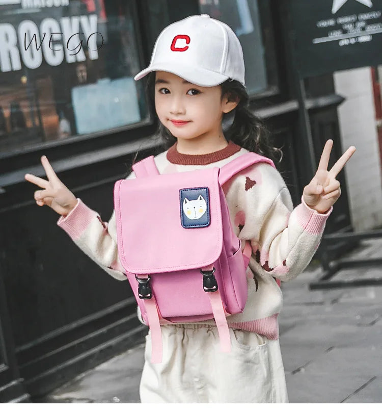 Canvas Kids Backpack Autumn Winter Cats Anti-Lost Boys Girls Schoolbags
