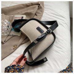 Canvas Texture Messenger Bag with Wide Shoulder Strap for Women