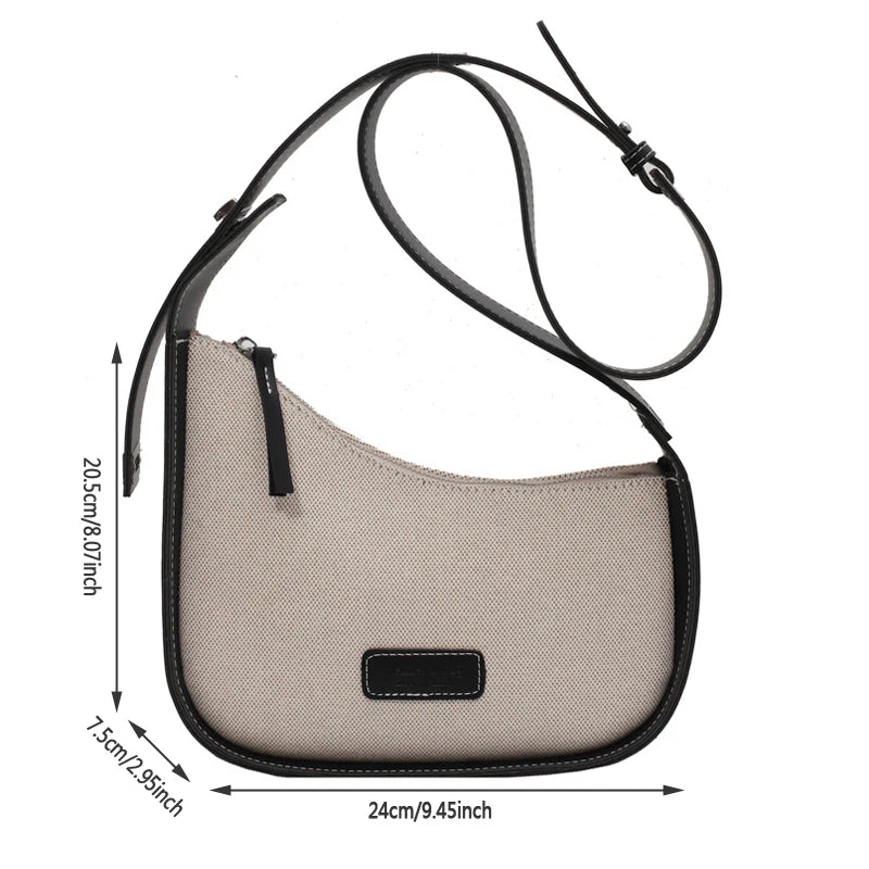 Canvas Texture Messenger Bag with Wide Shoulder Strap for Women