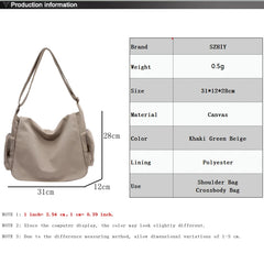 Large Canvas Shoulder Bag Schoolbag Crossbody Purse for Teenagers