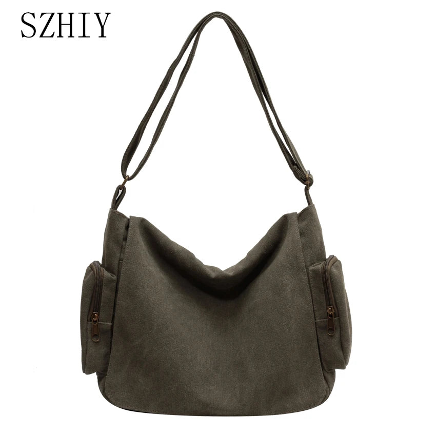 Large Canvas Shoulder Bag Schoolbag Crossbody Purse for Teenagers