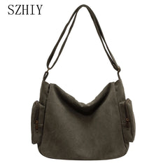Large Canvas Shoulder Bag Schoolbag Crossbody Purse for Teenagers