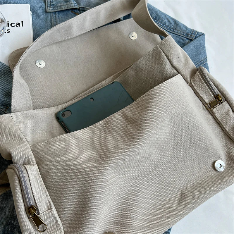 Large Canvas Shoulder Bag Schoolbag Crossbody Purse for Teenagers