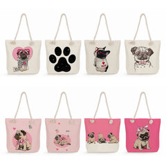 Capacity Lady Tote Bags Women Star Dog Paw Handbags Linen Thick Rope Summer Fema