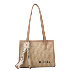 Straw-Weaved Bag Women Casual Contrast Commuter Bag One Shoulder Woven Bag