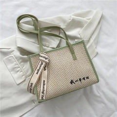 Straw-Weaved Bag Women Casual Contrast Commuter Bag One Shoulder Woven Bag