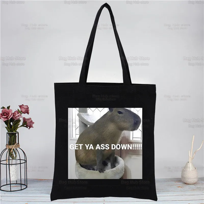 Funny Capybara Eco Canvas Shoulder Bag Shopping Tote HandBag
