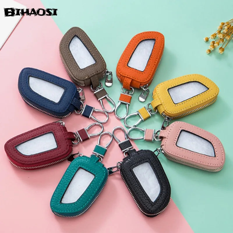 Universal Leather Car Key Bag - Transparent Key Chain