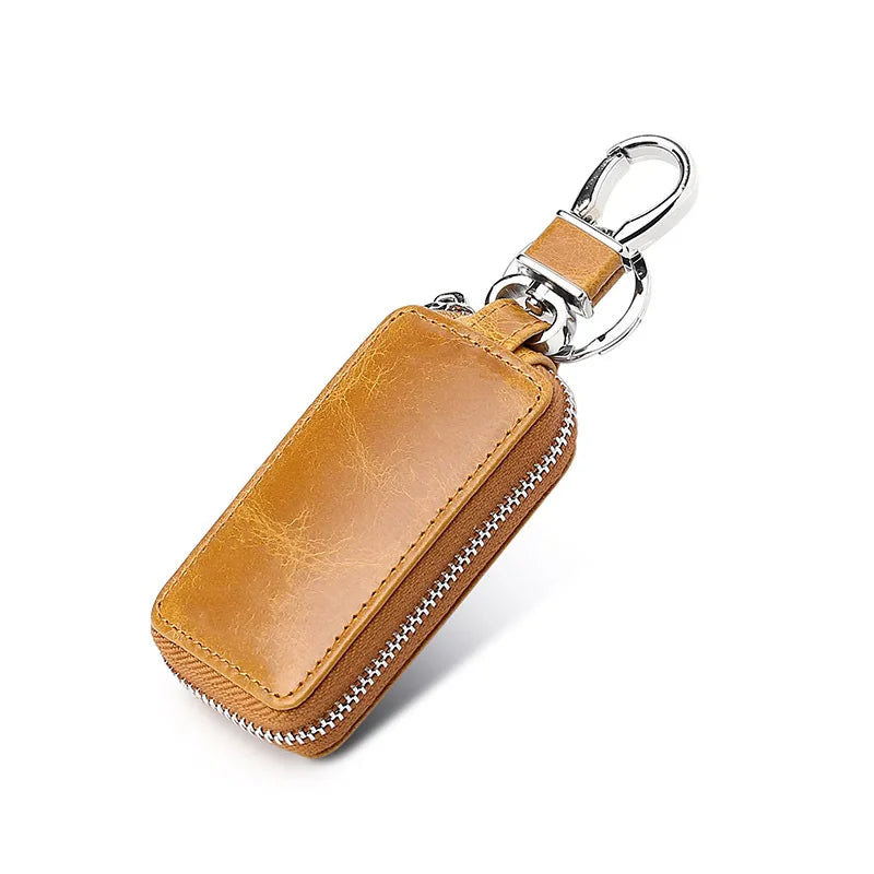 Leather Car Key Case Men Women Retro Wax Leather Key Chain Pouch