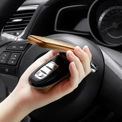 Leather Car Key Case Men Women Retro Wax Leather Key Chain Pouch