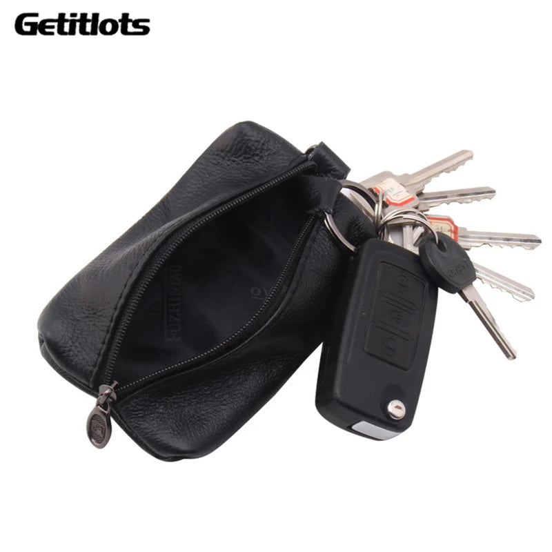 Leather Car Key Case Wallet Zipper Bag Keychain Holder Organizer