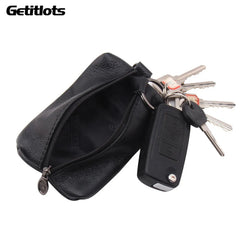Leather Car Key Case Wallet Zipper Bag Keychain Holder Organizer