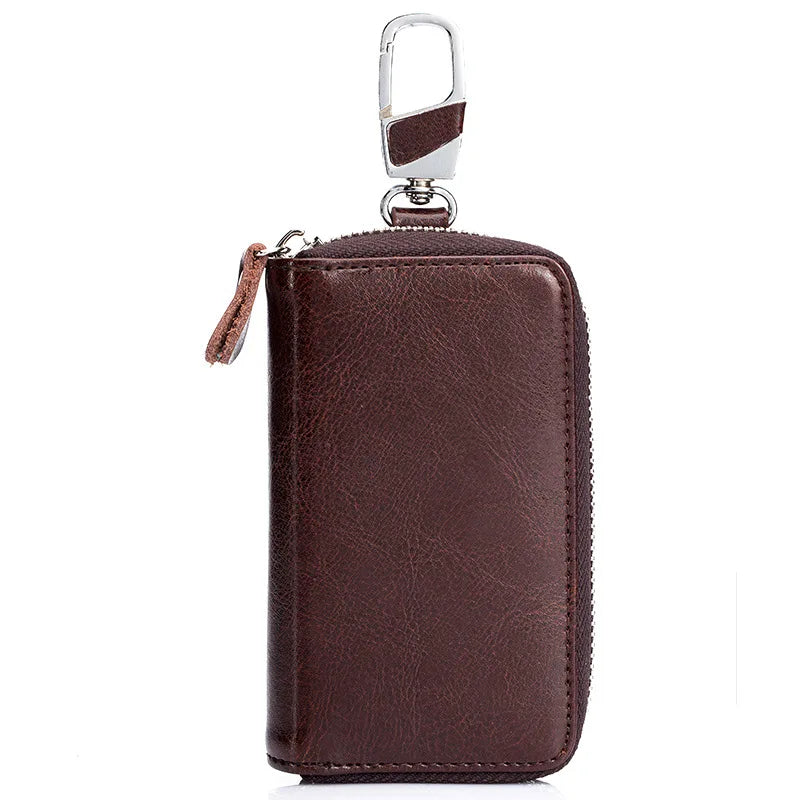 Leather Car Key Holder Double Zipper Home Key Case
