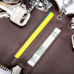 Leather Car Key Holder Double Zipper Home Key Case