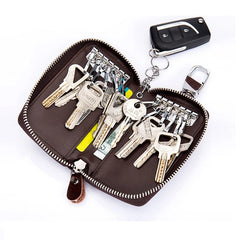 Leather Car Key Holder Double Zipper Home Key Case