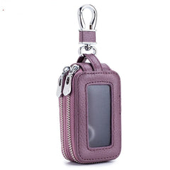Leather Car Key Holder Double Zipper Square Key Case Men Women