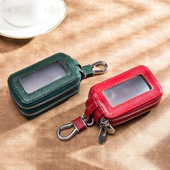 Leather Car Key Holder Double Zipper Square Home Key Case