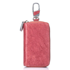 Leather Car Key Holder Double Zipper Home Key Case