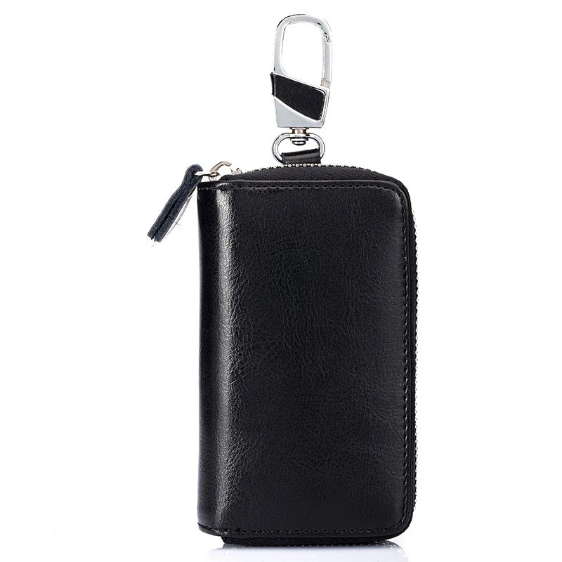 Leather Car Key Holder Double Zipper Home Key Case