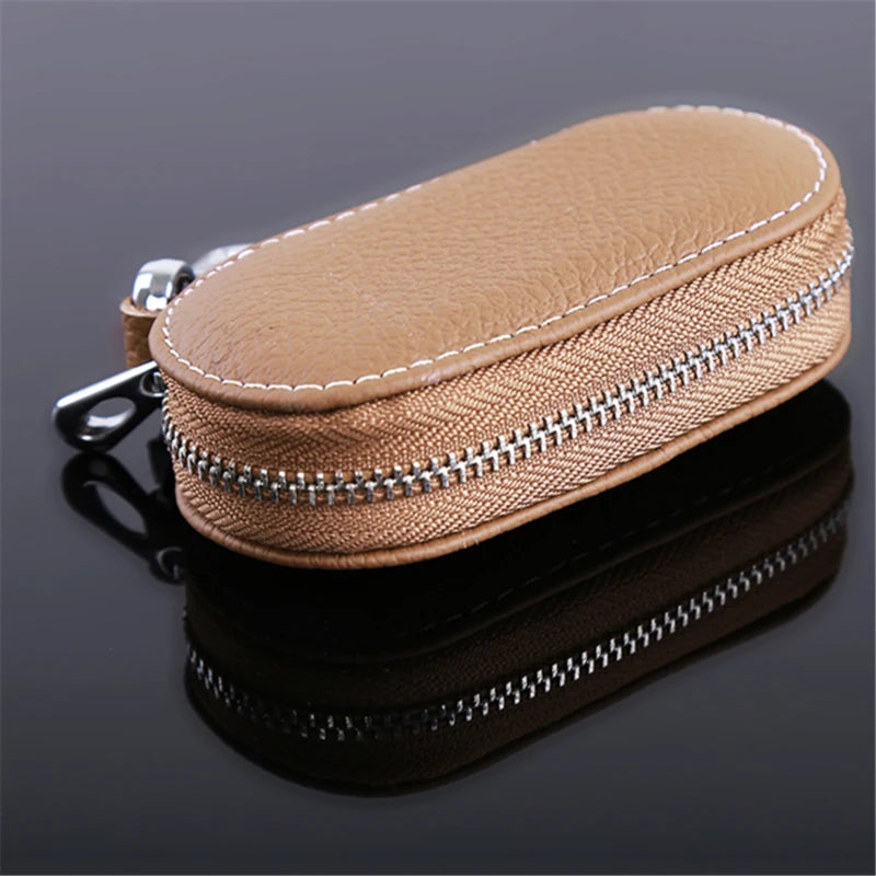 Leather Car Key Wallet Holder Zipper Bag Men/Women Unisex Pouch