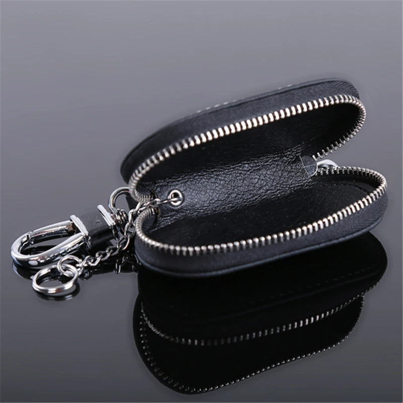 Leather Car Key Wallet Holder Zipper Bag Men/Women Unisex Pouch
