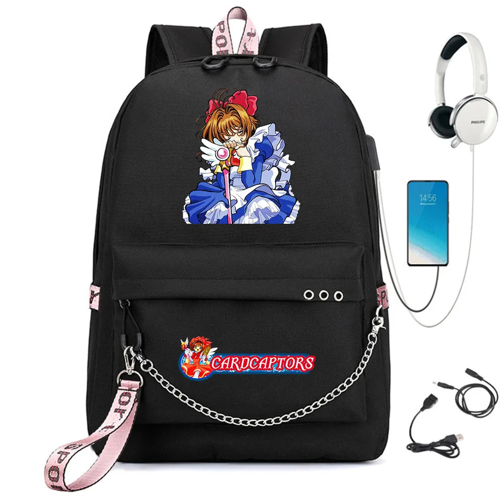 Cardcaptor Sakura Backpack USB Charging Headphone Schoolbag