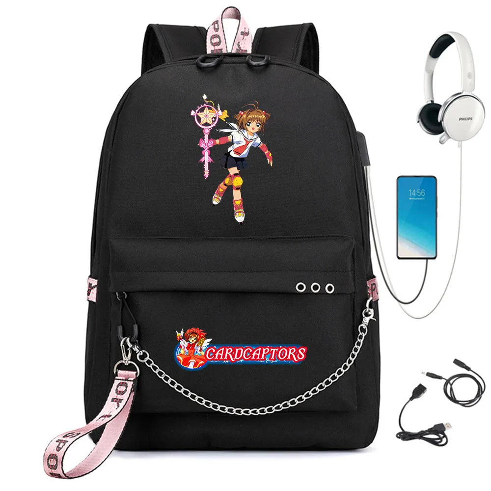 Cardcaptor Sakura Backpack USB Charging Headphone Schoolbag