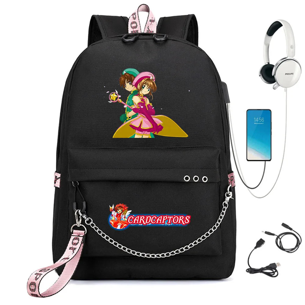 Cardcaptor Sakura Backpack USB Charging Headphone Schoolbag