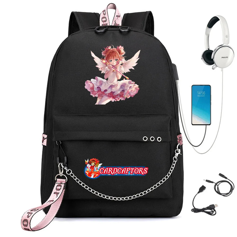 Cardcaptor Sakura Backpack USB Charging Headphone Schoolbag