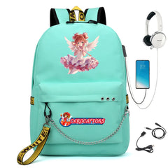 Cardcaptor Sakura Nylon Backpack Casual USB Charge Schoolbag Packsack Cartoon