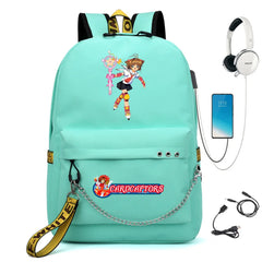 Cardcaptor Sakura Nylon Backpack Casual USB Charge Schoolbag Packsack Cartoon