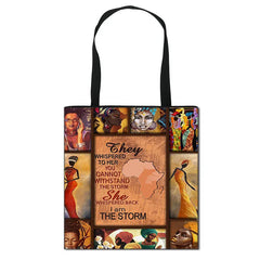 Afro Brown Girls Print Handbag Canvas Totes Lady Shopping Bag