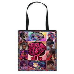 Afro Brown Girls Print Handbag Canvas Totes Lady Shopping Bag