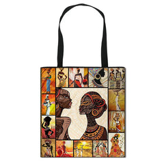Afro Brown Girls Print Handbag Canvas Totes Lady Shopping Bag