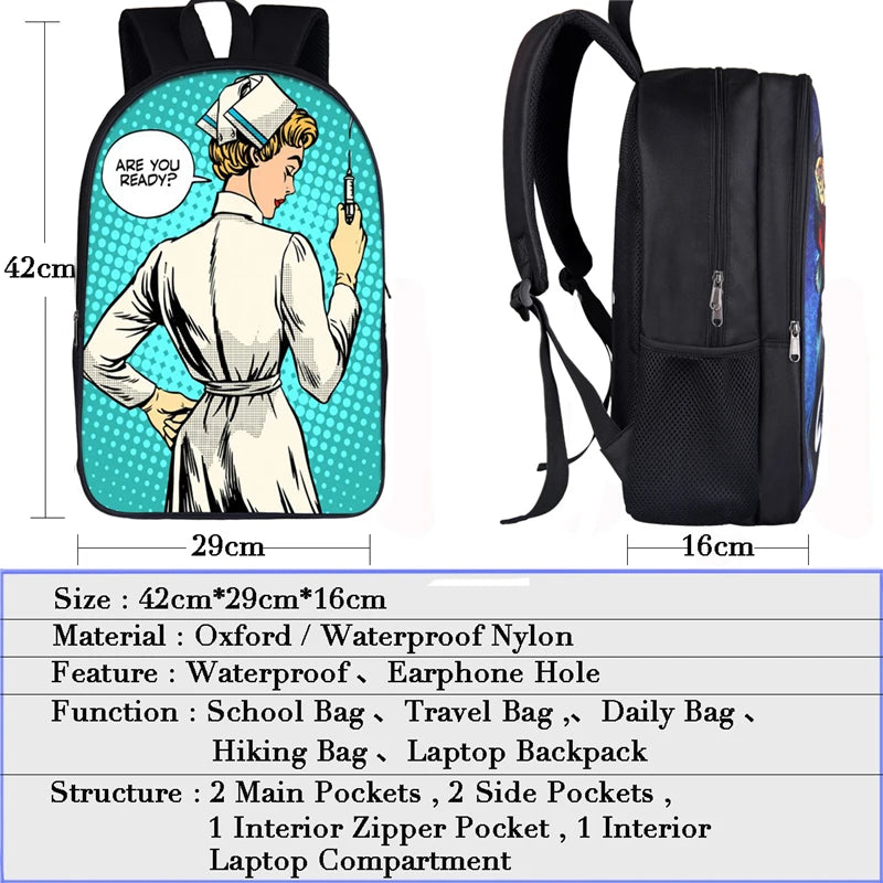 Cartoon Angel Nurse Doctor Backpack for Teenager Girls - School Bag