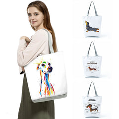 Dog Print Tote Bag Eco Friendly Portable Women Shoulder Bag