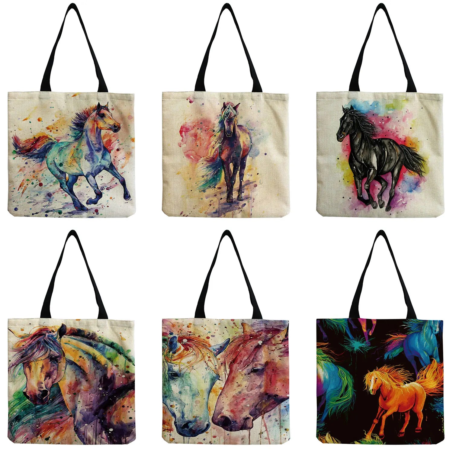 Cartoon Animal Horse Printed Handbags Eco Friendly Tote