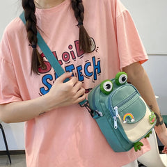 Cartoon Animal Girl Small Bag Nylon Mobile Phone Bag with Earphone Hole