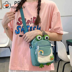 Cartoon Animal Messenger Bag Nylon Girl Small Bag with Earphone Hole