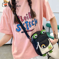Cartoon Animal Messenger Bag Nylon Girl Small Bag with Earphone Hole