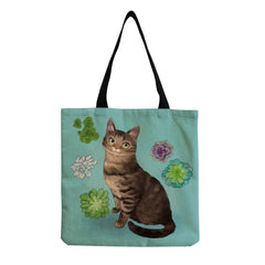 Cartoon Animal Printed Women Shoulder Bag Casual Handbags Cat Beach Tote Bag
