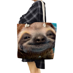 Sloth Print Rope Tote Bag High Capacity Office Shoulder Handbag