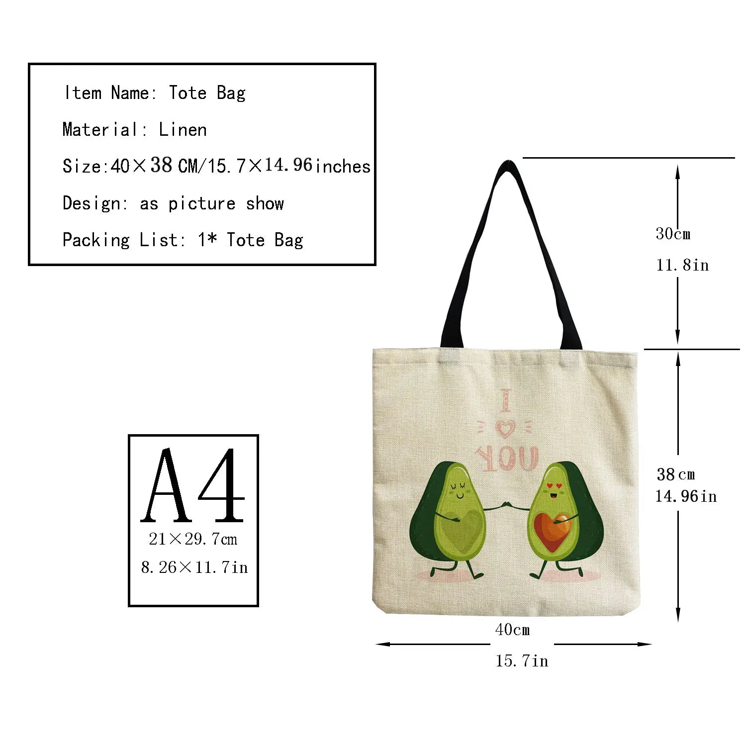 Avocado Fruit Printed Shopping Bag Eco Friendly Foldable Tote