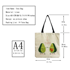 Avocado Fruit Printed Shopping Bag Eco Friendly Foldable Tote