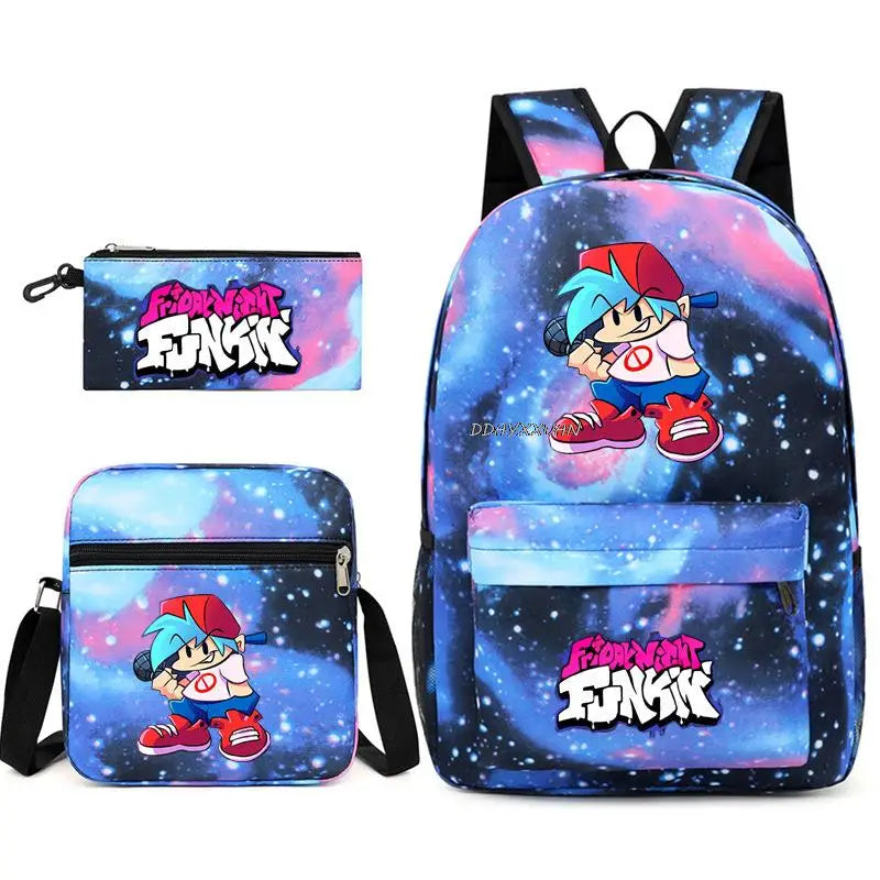 3 Pcs Friday Night Funkin Anime School Bags Set Boys Girls Teens Bagpacks