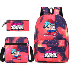3 Pcs Friday Night Funkin Anime School Bags Set Boys Girls Teens Bagpacks