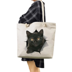 Cat Print Women Shopping Bag Eco Reusable Handbags