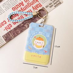 Cute Cartoon Bus Card Holder with Sliding Cover - Student Campus Access Keycha